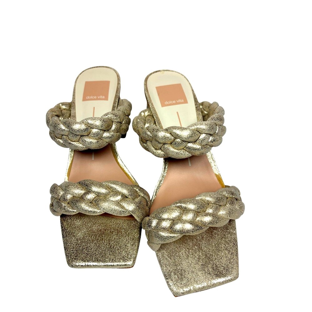 Dolce Vita Gold Block Heels Braided Straps Size 7 NWOT